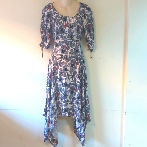 Maje Rimba Floral & Monkey Printed Hankerchief Midi Dress - Picture 6 of 16